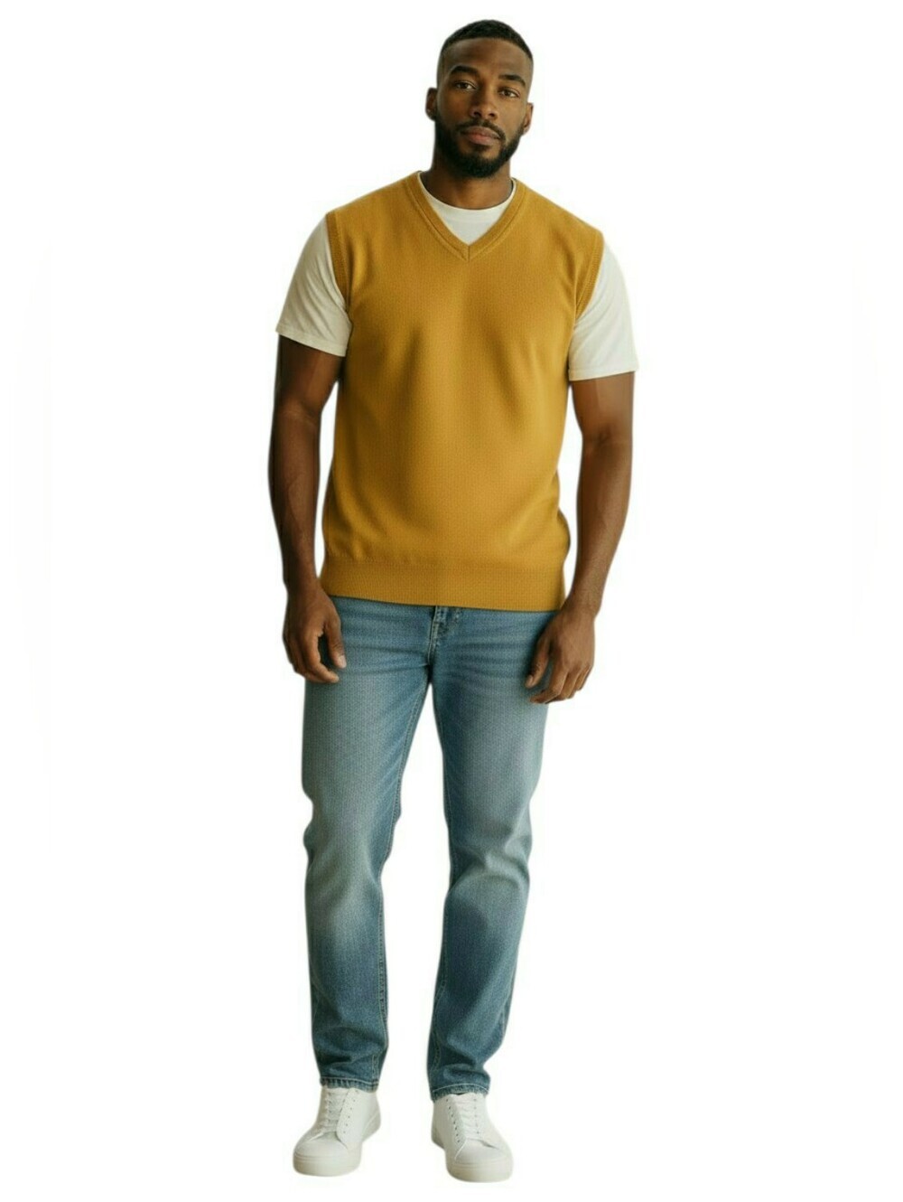 Britches Men's Mustard Yellow V-Neck Knit Sweater Vest - Size L